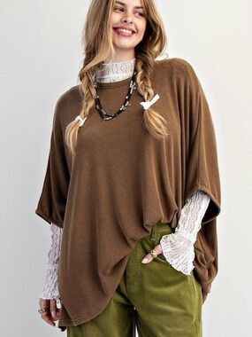 Easel Oversized Dolman Sleeve Loose Draped Top Italian Olive Brown Size 12-24
